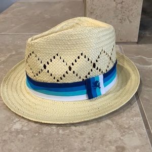 Express Wide Brim Straw Hat With Stripe Detail Size M/L